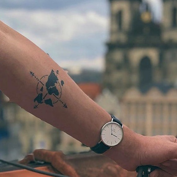 World Travel Compass Temporary Tattoo - Etsy Australia