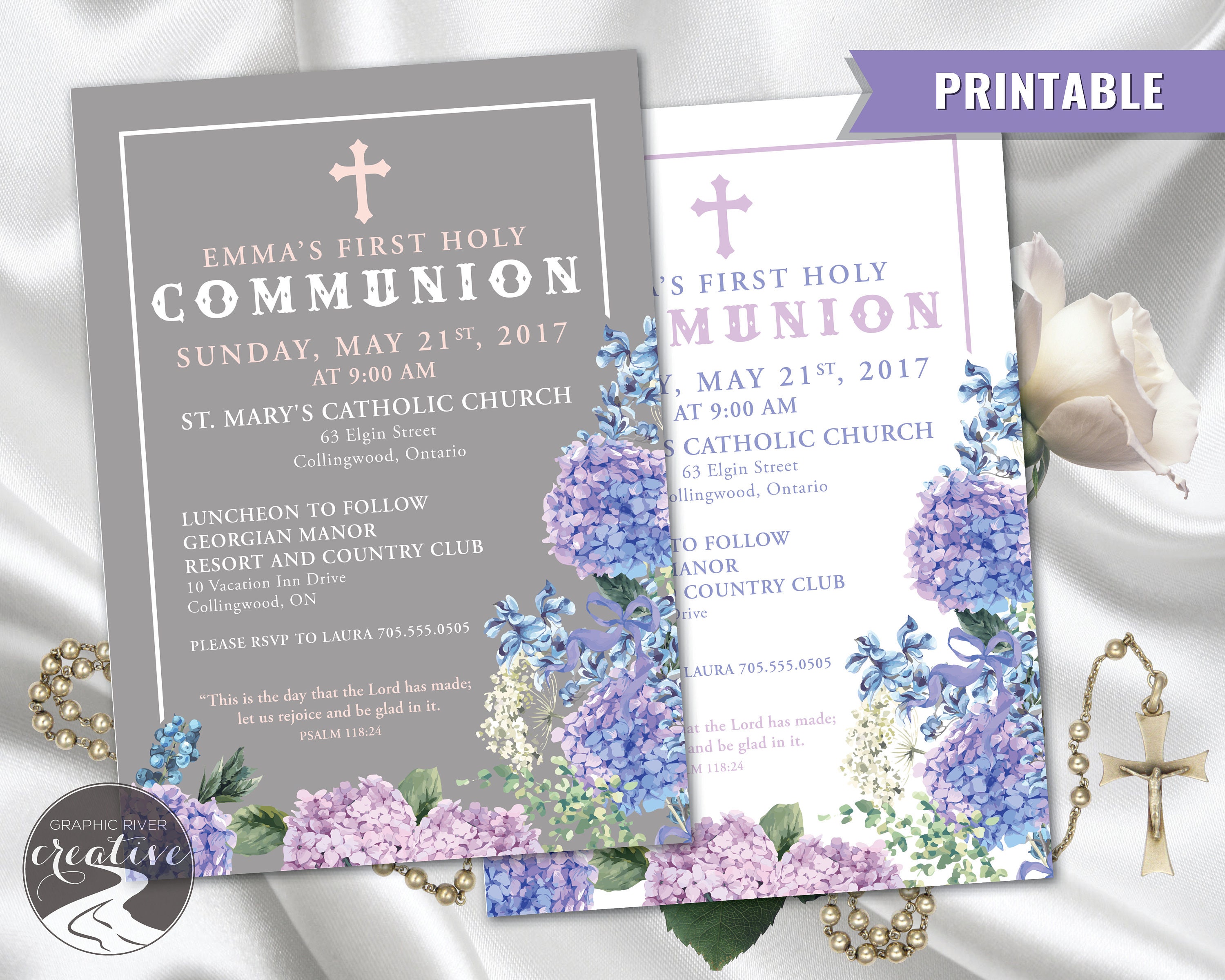 PRINTABLE Personalized Floral First Communion Invitation ...