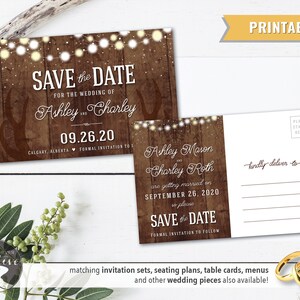 IMPRIMABLE Personnalisé Barnboard Antler String Lights Mariage rustique SAVE the DATE Save Wedding Date, Ferme, Bois, Bois, Fichiers numériques