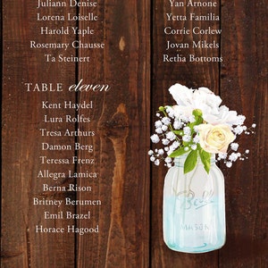 PRINTABLE Personalized Barnboard Mason Jar Rustic Wedding SEATING CHART ...