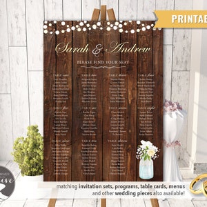 PRINTABLE Gepersonaliseerde Barnboard Mason Jar Rustieke Bruiloft ZITPLAATSEN GRAFIEK Zitplaatsen Plan Poster Teken Hout Lichten Mason Jar Bloemen, Digitaal Bestand