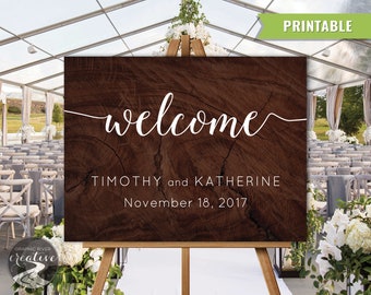 PRINTABLE Personalized Rustic BarnBoard Wood Welcome Bienvenue Wedding Sign, Farmhouse Country Wood Welcome to Wedding Sign, Digital File