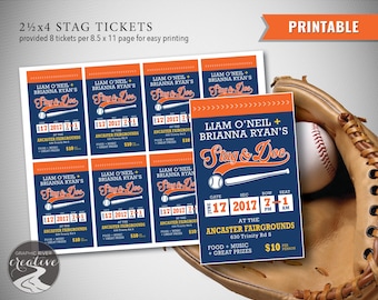 PRINTABLE Baseball Stag and Doe Tickets, Buck and Doe Tickets, Jack and Jill Tickets, Personalized, Ballgame, Stadium, Ticket, Digital File