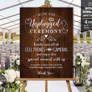 PRINTABLE Unplugged Rustic Barn board Wedding Sign, Wedding Unplugged Ceremony, Wood Reception Sign, No Camera Cell Phone Sign, Digital File