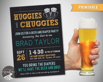 PRINTABLE Personalized Huggies and Chuggies Dad Diaper Party Invitation, Beer & BBQ Diaper Party Invite, Father Dad Man Shower, Digital File