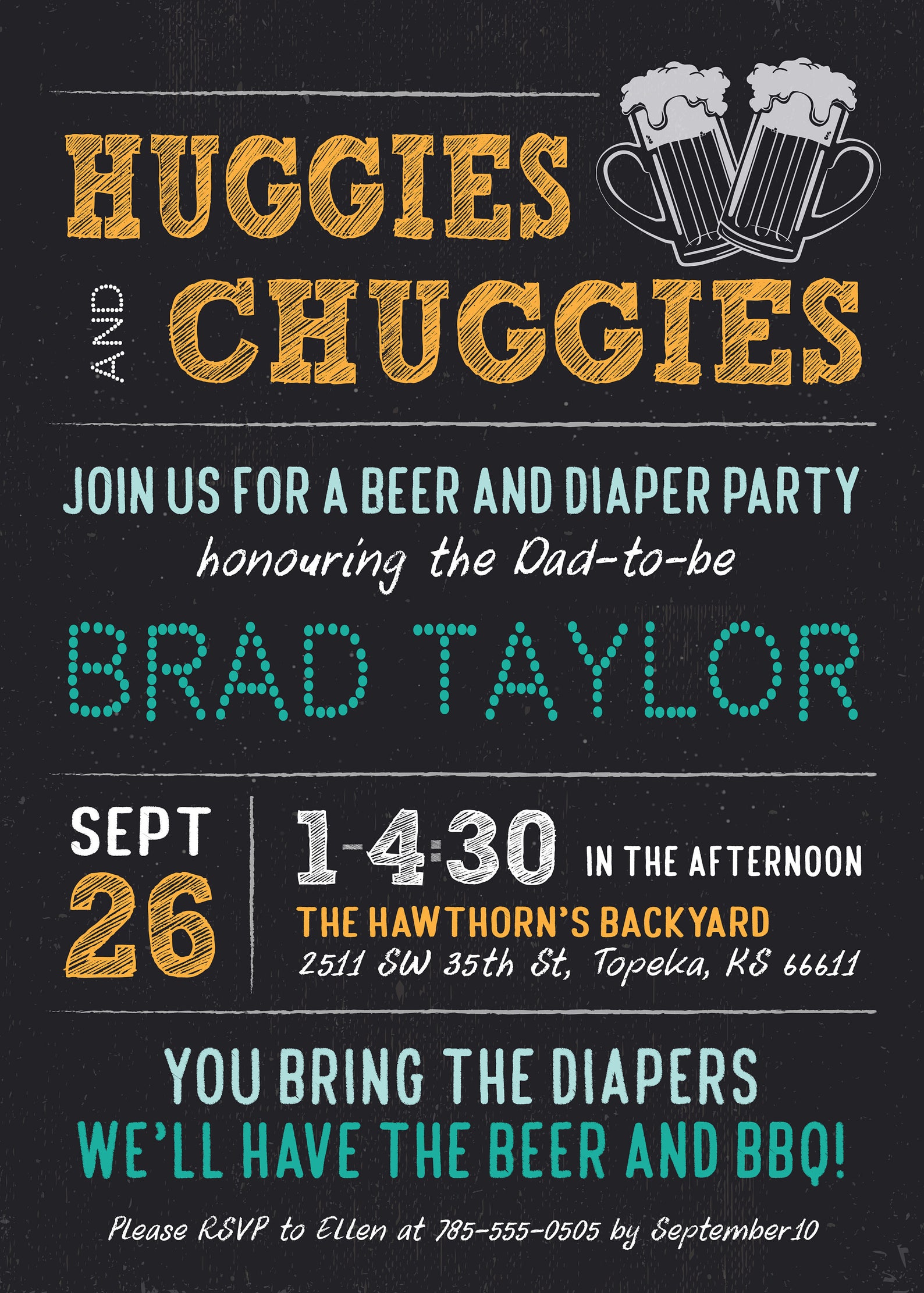 PRINTABLE Personalized Huggies and Chuggies Dad Diaper Party Invitation ...