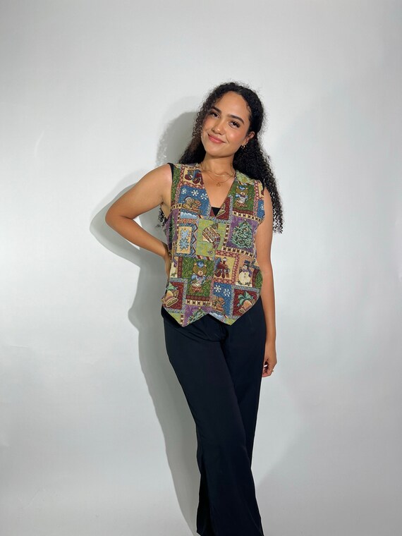 Gilet De Noël Vintage Pour Femme – Taille M, Sans Manches, Motifs Festifs, Acrylique