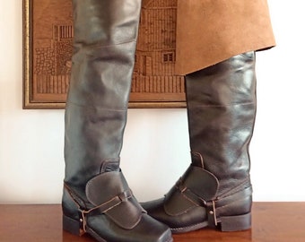 Extra Tall Leather Musketeer Boots: Pirate Knight Cosplay, Size EU42/US11