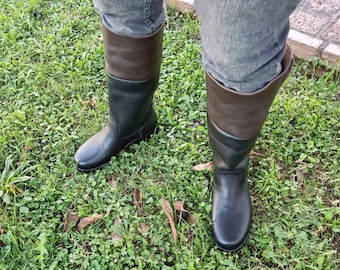 Men’s Tall Cow Leather Riding Boots Black Brown, Horse Style Equestrian Boots, Size 45 EU