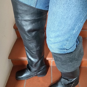 Tall Black Leather Musketeer Boots: Cavalier Pirate Cosplay (Size 43 EU/10 USA)