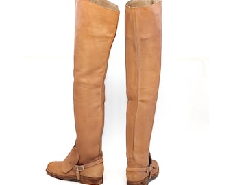 Men’s Extra Tall Black Leather Boots, Musketeer Cavalier Riding Style, Knee High Historical Boots, Size 44 EU