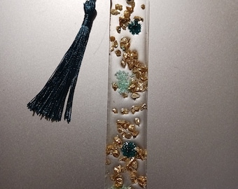 Handmade Resin Bookmark - Blue Tassel