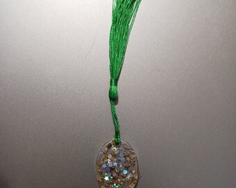Handmade Resin Bookmark - Green Tassel