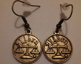Bronze 1Zodiac Sign Libra Earrings