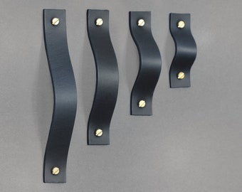 Navy Blue Leather Drawer Pull: Handmade Cabinet Handle