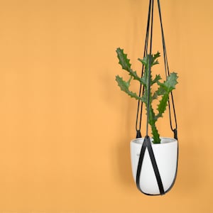 Black Leather Hanging Planter: Modern Home Decor