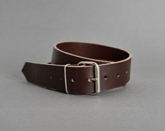 Dark Brown Leather Belt: Handmade Unisex Cowhide Belt, Silver Buckle