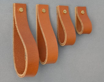 Light Brown Leather Cabinet Pull: Handmade Cowhide Drawer Handle