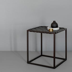 Leather Top Steel Night Table - 4 colors / Lade / Scandinavian Style Powder Coated Steel Bedside Table with Genuine Leather Top