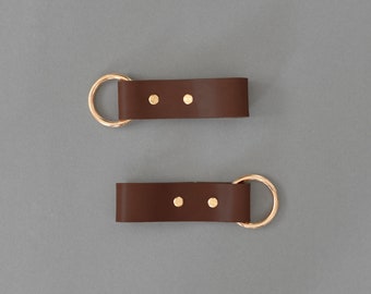 Dark Brown Leather Curtain Rod Holder: Ceiling Mount, Set of 2