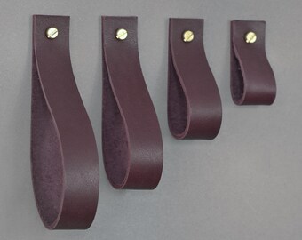 Purple Leather Cabinet Pull: Vegetable-Tanned Furniture Handle