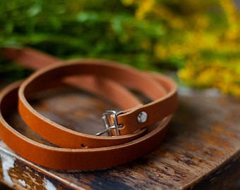 Light Brown Leather Belt: Handmade Vegetable-Tanned Cowhide, Silver Buckle