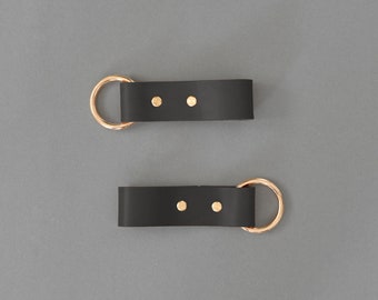 Black Leather Curtain Rod Holder: Ceiling Mount, Set of 2