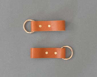 Light Brown Leather Curtain Rod Holder: Ceiling Mount, Set of 2