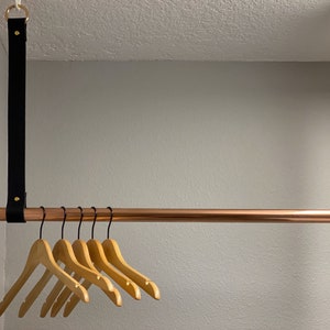 2 x Clothing Rod Holder Black Leather, Ceiling-Mounted / Lade Maxi #1 / Clothing Rack Holders, Ceiling Rod Holders