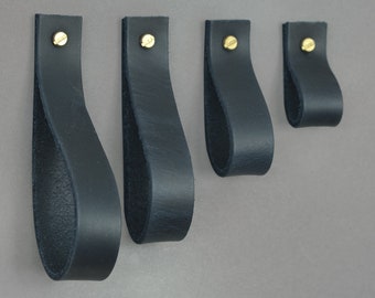 Navy Blue Leather Cabinet Pull: Handmade Furniture Handle