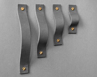 Gray Leather Drawer Pull: Handmade Vegetable-Tanned Cowhide Furniture Handle