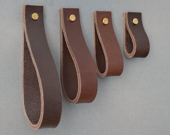 Dark Brown Leather Cabinet Pull: Handmade Furniture Handle