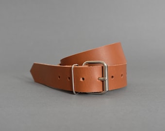 Handmade Light Brown Leather Belt: Wide Unisex Cognac Belt