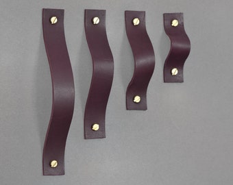 Cherry Red Leather Drawer Pull: Handmade Cabinet Handle