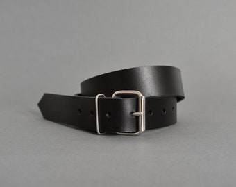 Black Wide Leather Belt: Handmade Unisex Vegetable-Tanned Cowhide