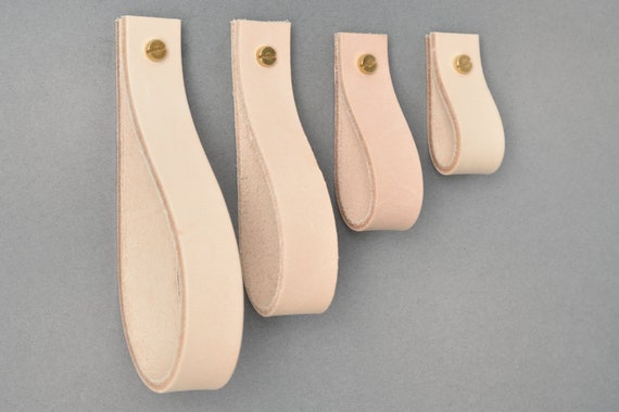 Natural Leather Cabinet Pull: Undyed Furniture Handle, Handmade in Poland