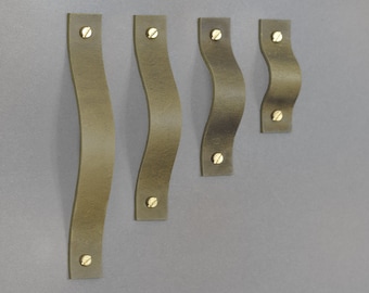 Olive Leather Drawer Pull: Handmade Cabinet Handle, Furniture Hardware