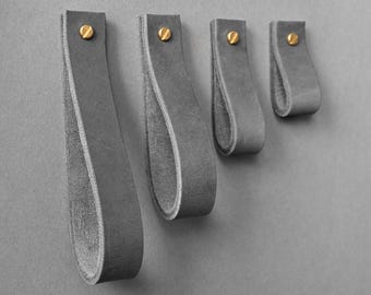 Gray Leather Cabinet Pull: Handmade Furniture Handle, Vegetable-Tanned Cowhide