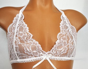 White Lace Sissy Bra, Crossdresser Lingerie, MTF Bustier