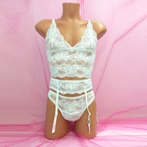 Sissy Lingerie For Men, Bra And Panty Set Sheer, Garter Belt Lingerie, Sissy Bra And Panty Set, Femboy Garter, Sissification Lingerie Set