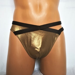 Gyllene bikinibyxor, Herrbadbyxor, Sexiga bikinibyxor, Strandbikinibyxor, Gyllene baddräktsbyxor, Crossdresser-badkläder bild 3