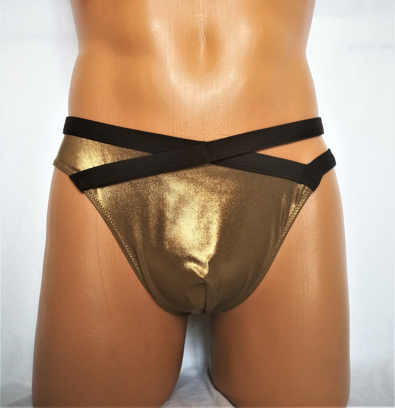 Gyllene bikinibyxor, Herrbadbyxor, Sexiga bikinibyxor, Strandbikinibyxor, Gyllene baddräktsbyxor, Crossdresser-badkläder bild 3