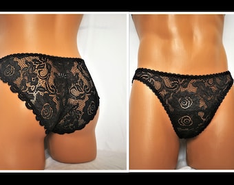 Mens Panties, Transgender Lingerie, Black Men Panties, Sheer Panties, See Through Panties, Sexy Panties, Lace Panties, LGBTQ Lingerie