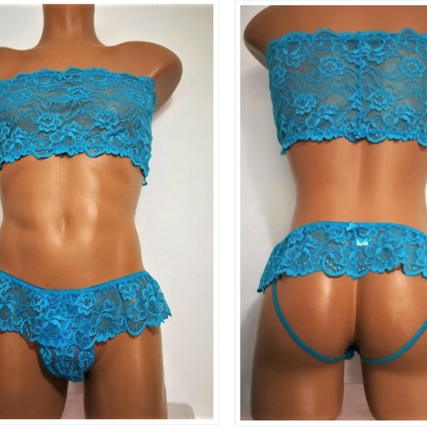 Blue Lingerie Men, Sissy Lingerie, Crossdresser, Gay Lingerie, Cuckold, LGBTQ, Lace Men Lingerie, Sissy Maid Lingerie, Femboy Lingerie