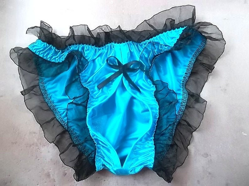 Open Panties, Crotchless Panties, BDSM, Gay Underwear, Sissy Panties, Cuckold, Turquoise Panties, Satin Lingerie, Crossdresser, Gay Clothing 