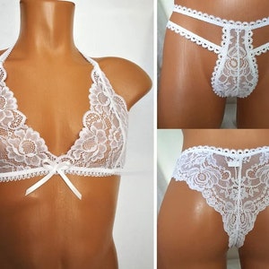 Femboy Set Of 2, Femboy Lingerie, Femboy Bra, Lace Jockstrap, White Brazilian Panty, Femboy Underwear, Femboy Panties, Mens Lace Underwear