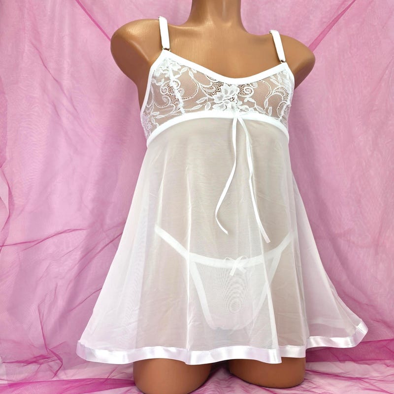 Midnight Whisper – Sheer Mesh Sleep Dress & Thong Set- Lime Green
