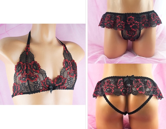 TiaoBug Heren beha en slip lingerie set Sissy slipje crossdresser