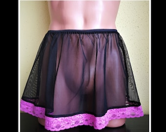 Crossdresser Skirt, Tulle Mini Skirt, Lace Skirt For Men, Sissy Maid Skirt, Transgender Skirt, Sheer Skirt, Transparent Skirt, Black Skirt