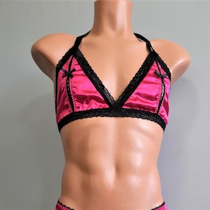 Men Bra, Sissy Bra, Hot Pink Bra, Transgender Bra, Sissy Lingerie, Halter Bra, Triangle Bra, Gay Bra, Crossdresser Bra, LGBTQ, Drag Queen